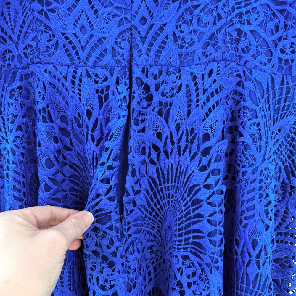 Nicole Miller Blue High Low Embroidered Lace Prom Wedding Guest Dress Gown Sz 8 - Picture 12 of 16